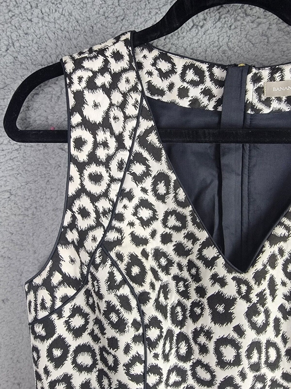 Banana Republic Womens Dress 8 Black White Leopard Print Fit Flare Sleeveless - Picture 14 of 16